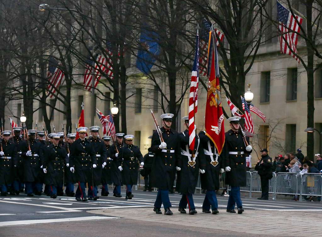 Members of the U.S. Marine Corps Color Guard march - PICRYL - Public ...