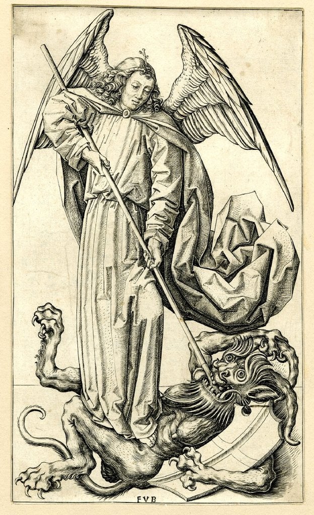 St Michael; the archangel standing on top of a devil - PICRYL