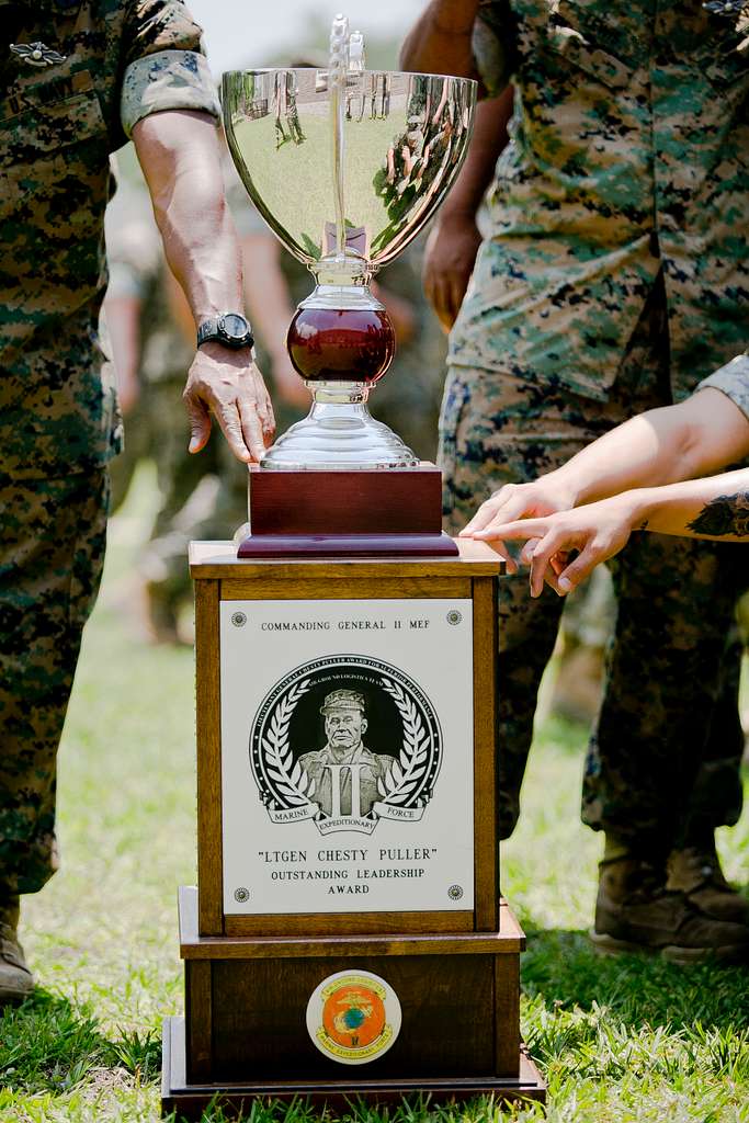 U.S. Marines stand at parade rest during the Jacksonville Jaguars