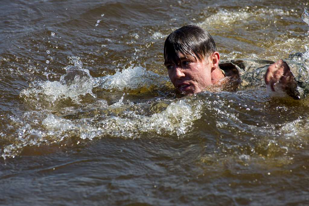 A U.S. Army Ranger swims ashore to perform the Combat - PICRYL - Public ...