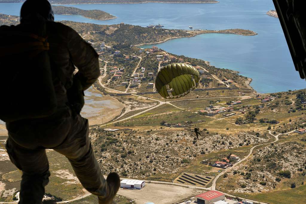 A Greek paratrooper conducts a military free-fall jump - NARA & DVIDS  Public Domain Archive Public Domain Search