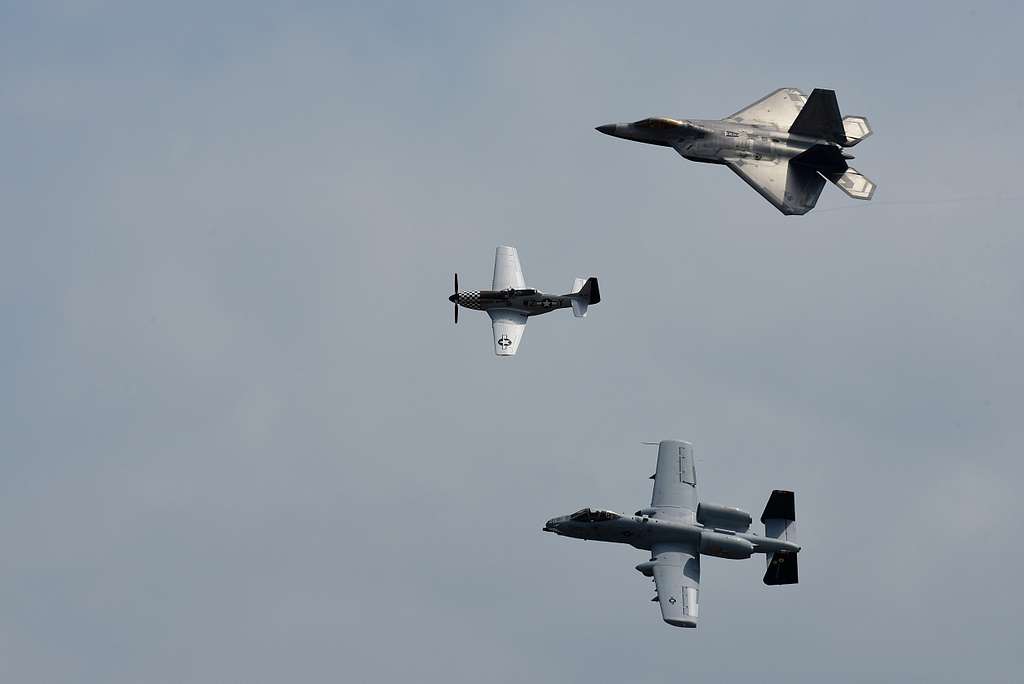 A P-51D Mustang, F-22 Raptor And A-10 Thunderbolt Perform - PICRYL ...