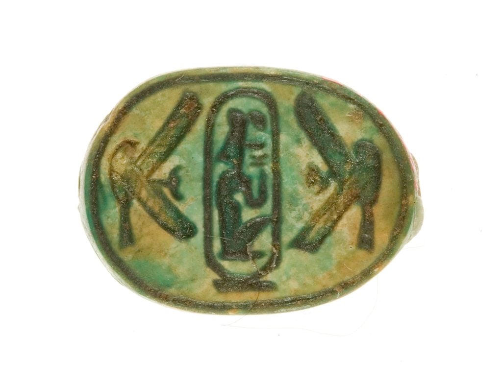 Scarab Inscribed Lord of the Two Lands Maatkare (Hatshepsut) Flanked by ...