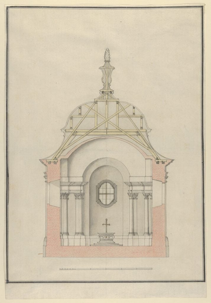 Cross Section of a Baroque Church or Chapel with a Bell-shaped Roof ...