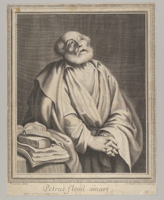 Saint Jerome in the Wilderness, seated, writing and meditating on a ...