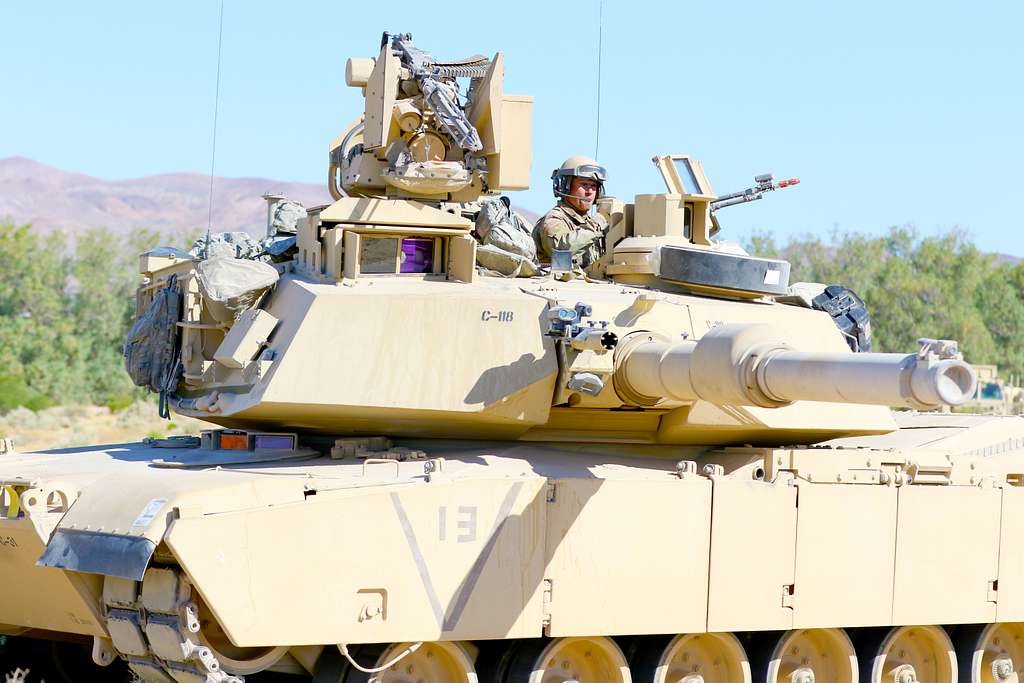 An M1A2 Abrams main battle tank with the 1st Battalion, - PICRYL ...