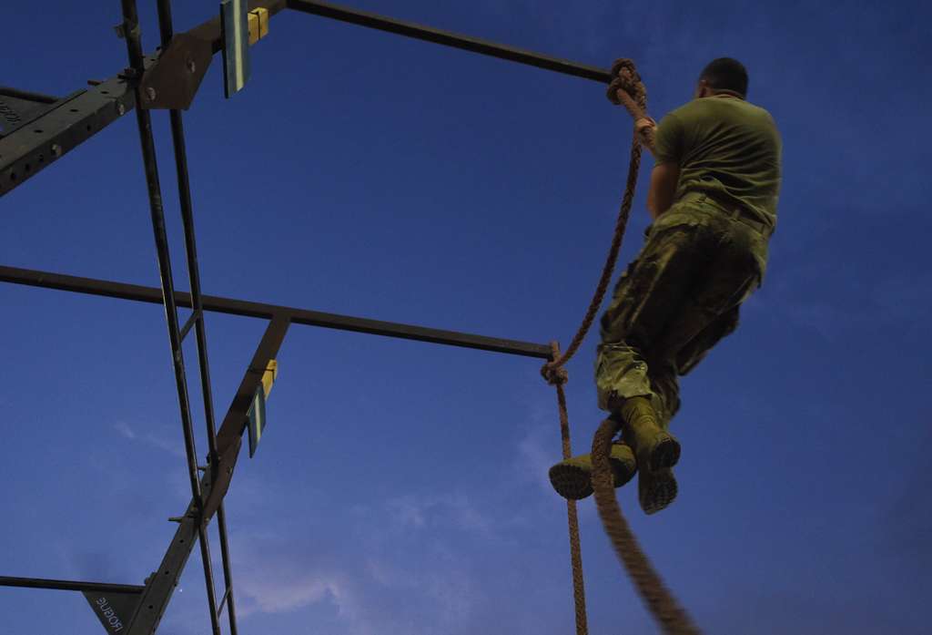 A U.S. service member completes a rope climb during - PICRYL - Public  Domain Media Search Engine Public Domain Search