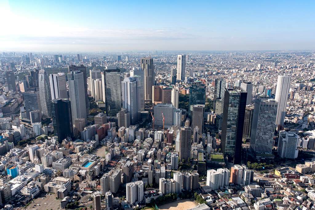 An aerial view of Shinjuku's skyscraper district from - NARA