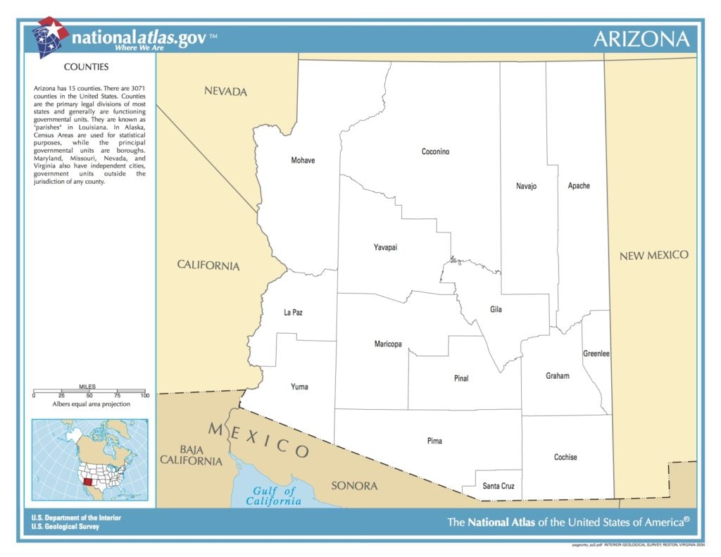 Map of Arizona. Counties. - Public domain map - PICRYL - Public Domain ...