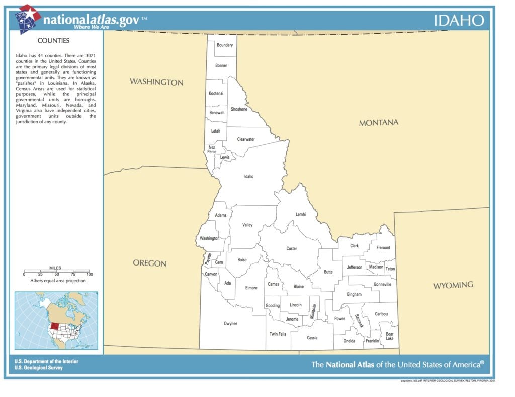 Map of Idaho. Counties. - Public domain map - PICRYL - Public Domain ...