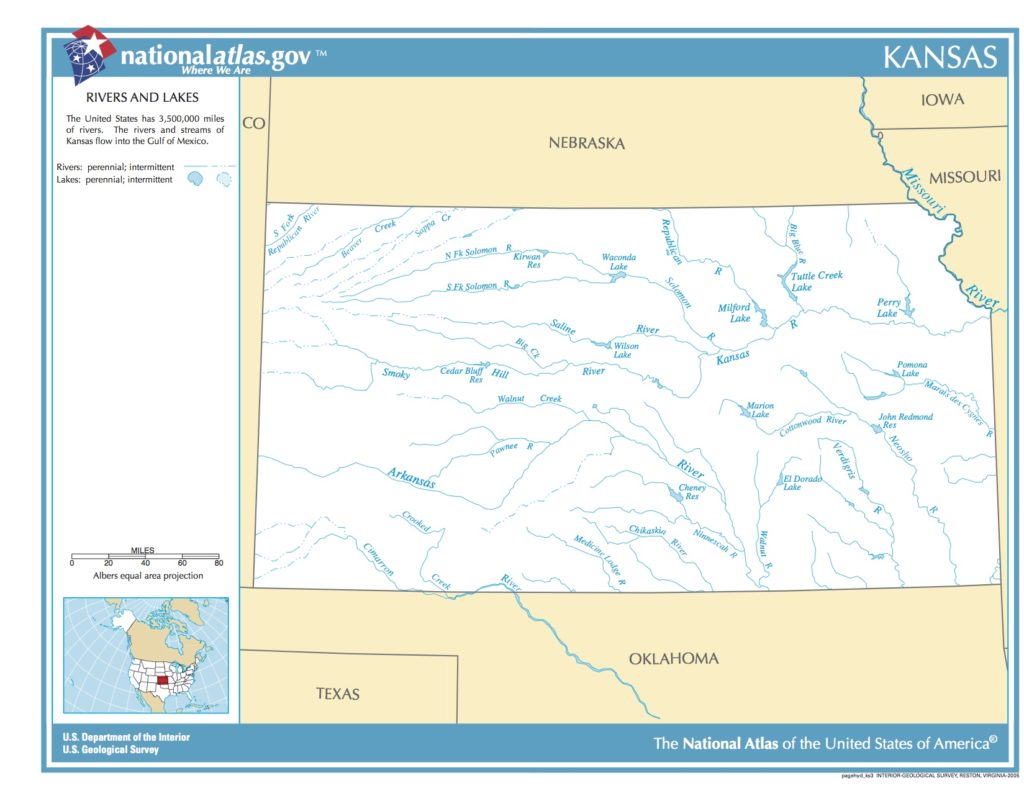 Map of Kansas. Rivers and Lakes. - PICRYL Public Domain Search