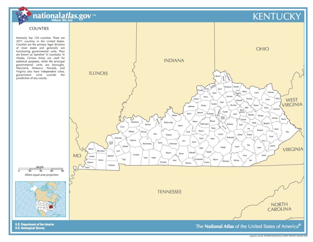 Map of Kentucky. Counties. - Public domain map - PICRYL - Public Domain ...