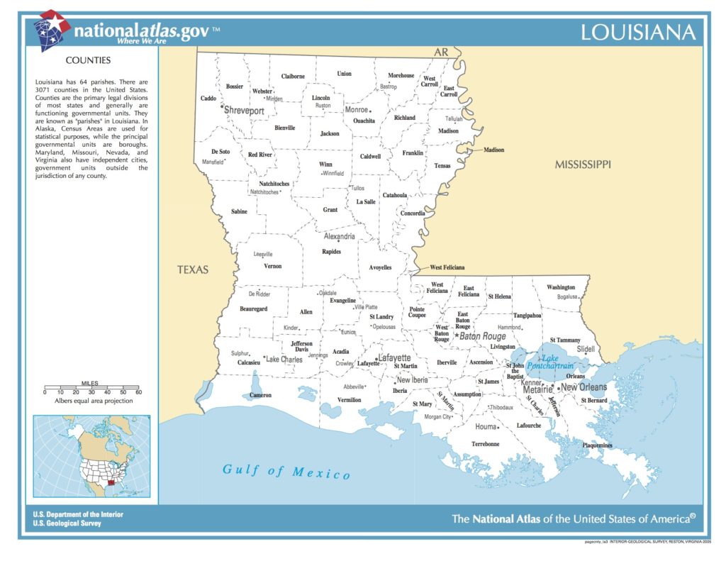 Map of Louisiana. Counties. - Public domain map - PICRYL - Public ...