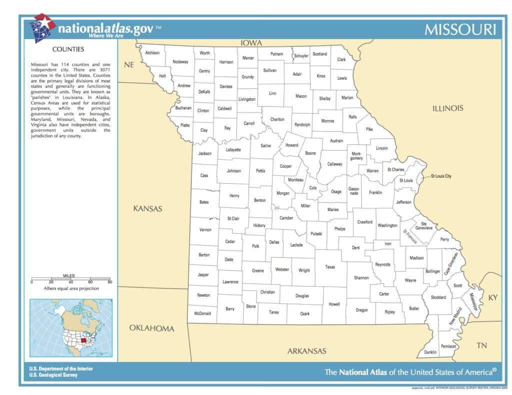 Map of Missouri. Counties. - Public domain map - PICRYL - Public Domain ...