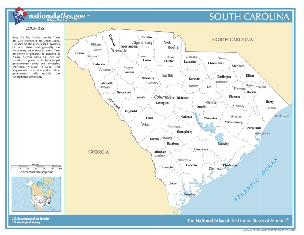 Map of South Carolina. Counties. - Public domain map - PICRYL - Public ...