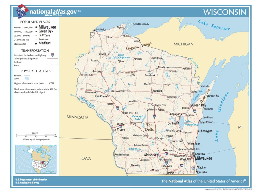 Map of Wisconsin. - Public domain geographic map - PICRYL - Public ...