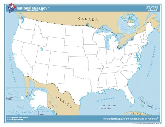 Unlabeled Map Of United States - Map