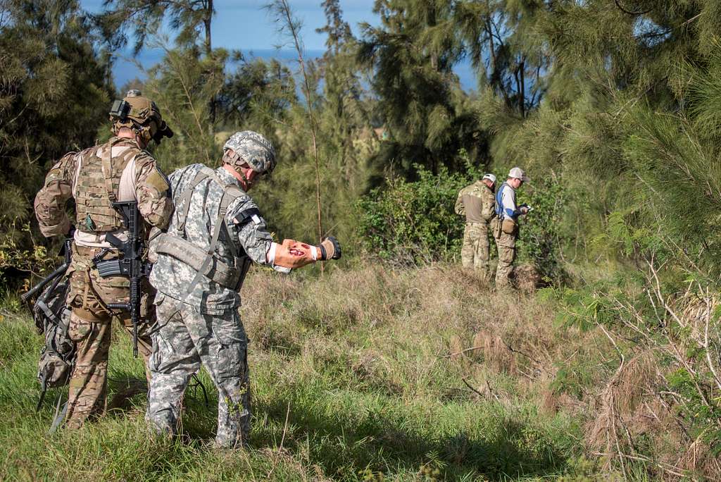 Command Sgt. Maj. Thomas Odoardi, acting as a casualty, - PICRYL ...