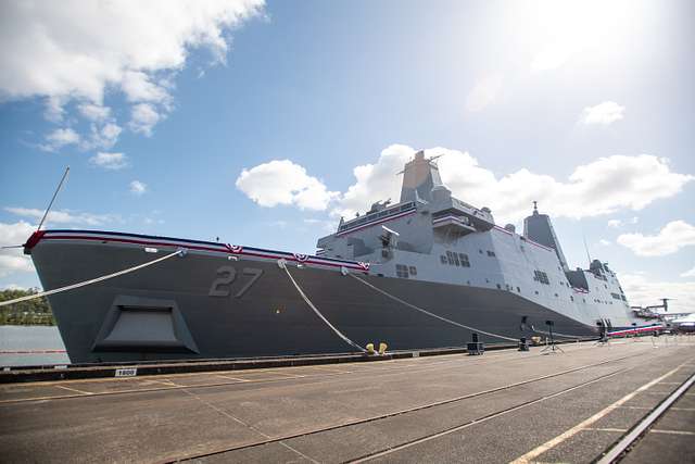 The USS Portland (LPD 27) sits docked at the Port of - PICRYL - Public ...