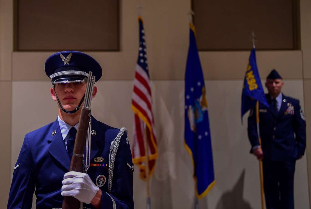 Mile High Honor Guard presents the colors during a Denver Broncos