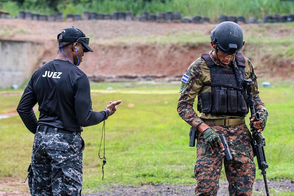 A Paraguayan comando shoots targets during a stress shoot event