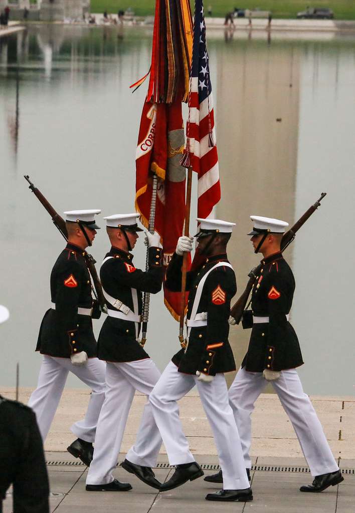 U.S. Marines with the Marine Corps color guard present colors during the  Marine Corps Worship Service at the Washington National Cathedral in  Washington, D.C., Nov. 15, 2015. The non-denominational church service was