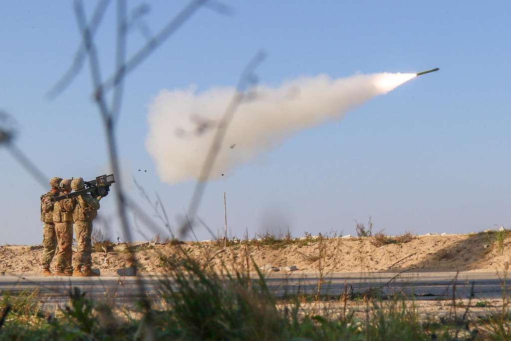 A FIM-92 Stinger missile fired by a Stinger team from - PICRYL - Public ...