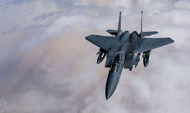 A U.S. Air Force F-15E Strike Eagle breaks away after - NARA & DVIDS ...