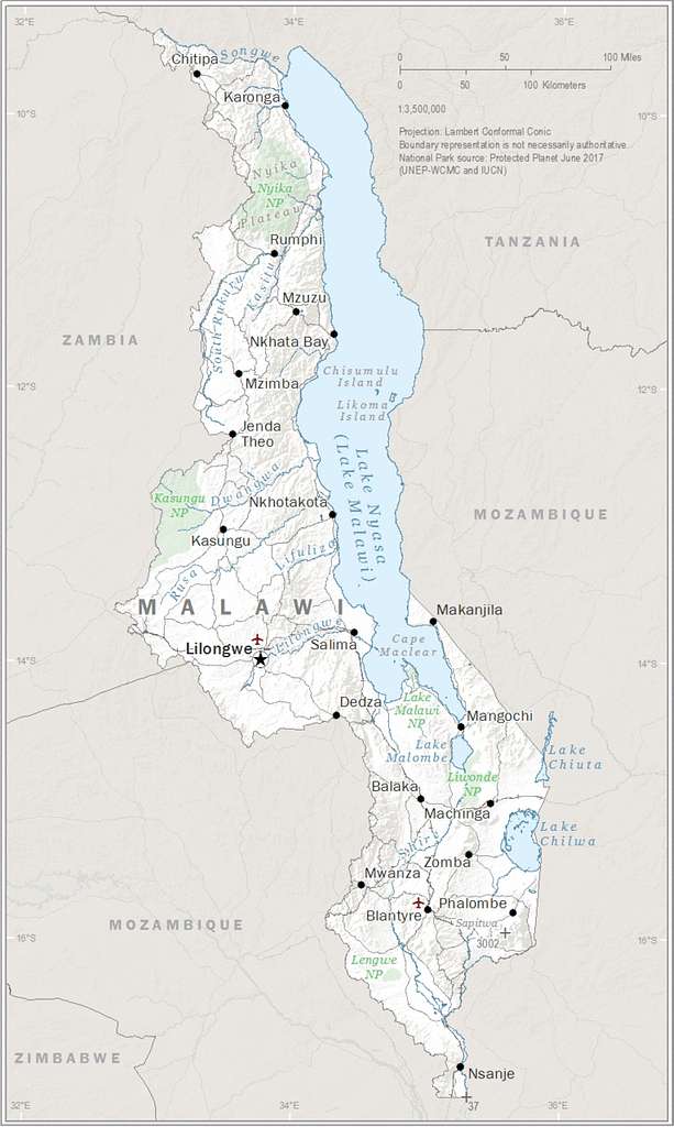 political map of malawi