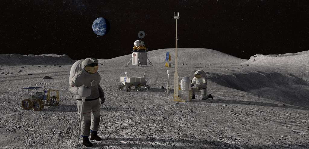 Human landing system and its crew on lunar crater - PICRYL - Public ...