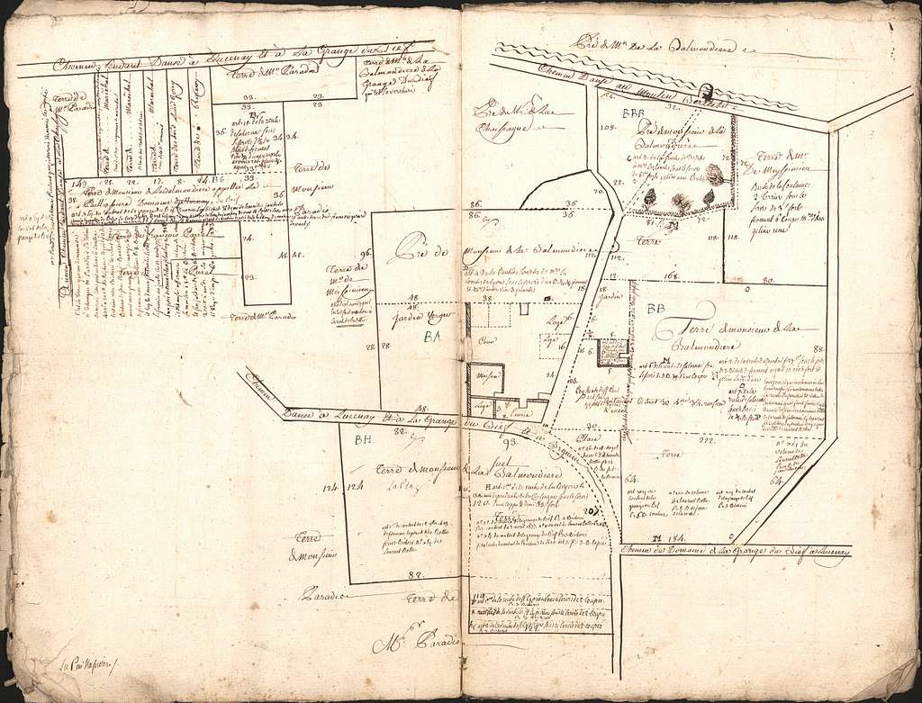 Cahier de plans de différentes propriétés ; plan de situation des ...