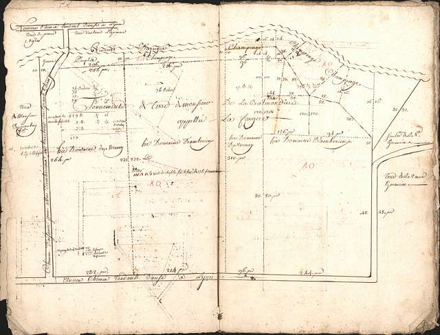 Cahier de plans de différentes propriétés ; plan de situation des ...