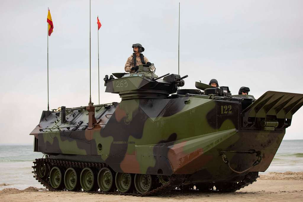 A Spanish Amphibious Assault Vehicle Sits On The Beach - Nara & Dvids 