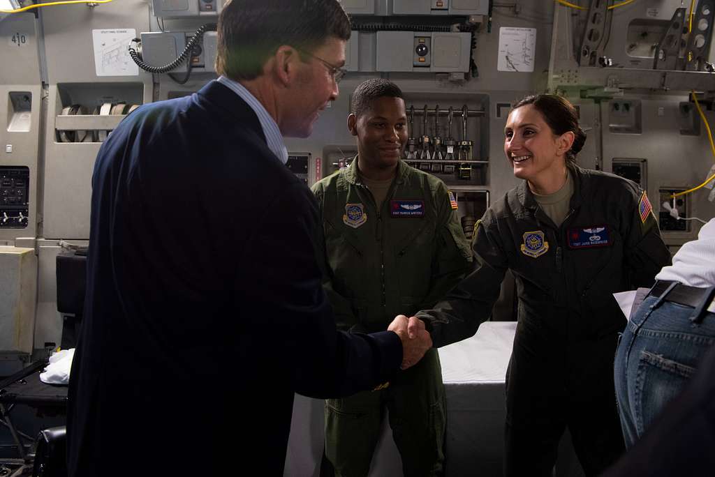 191124-D-BN624-1050, Defense Secretary Mark T. Esper greets…