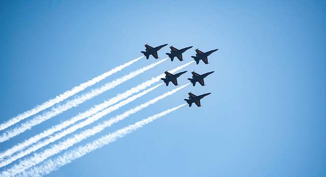 The U.S. Navy Blue Angels conduct a flyover through - NARA & DVIDS ...