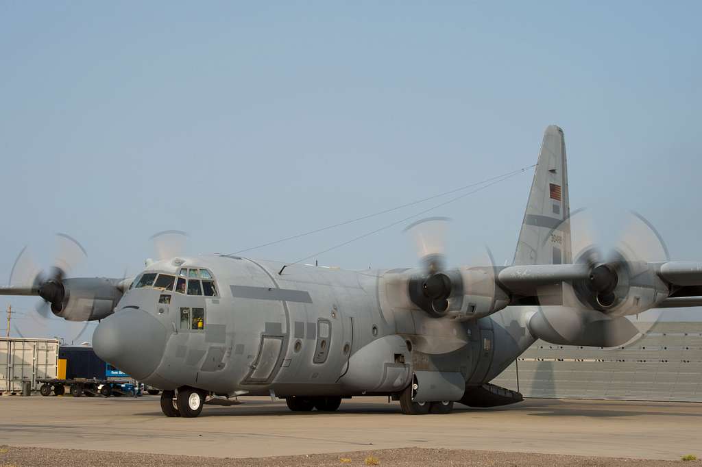 A regenerated C-130E Hercules aircraft taxis prior - PICRYL Public ...