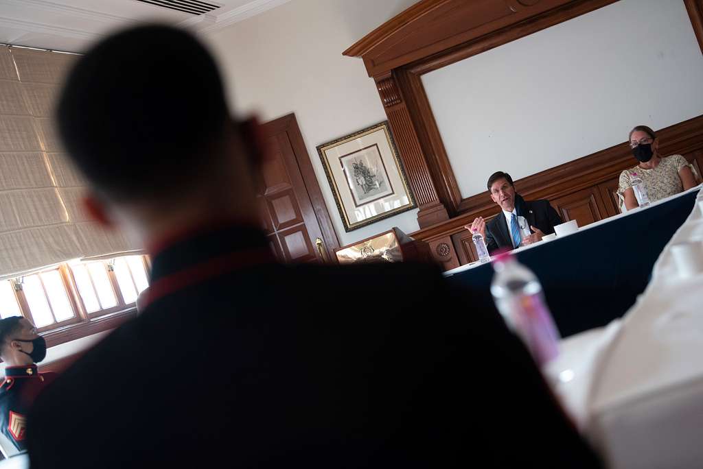 Dr. Mark Esper stands with his wife Leah prior to his swearing in as United  States Secretary of Defense in an Oval Office ceremony at the White House  in Washington, DC, U.S.