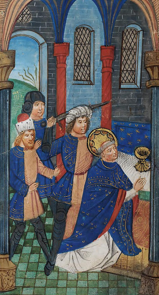 English: British Library blog Miniature of the martyrdom of Thomas