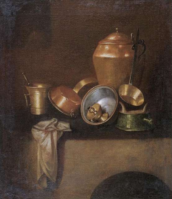 A Kitchen Maid Standing by a Table with Copper pots pewter Plates and other  Objects Painting by Willem van Odekercken - Fine Art America