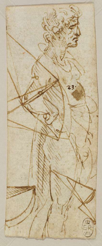 Leonardo da Vinci - RCIN 912440, A study of a man, and three geometric ...