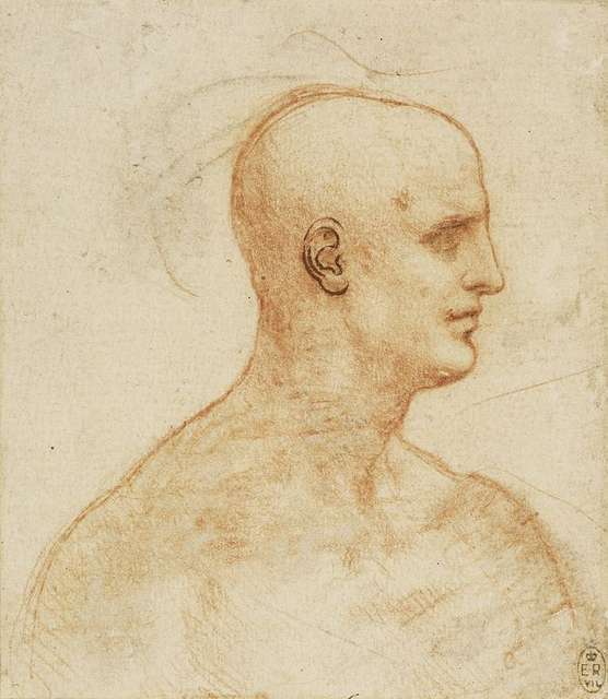 Leonardo da Vinci - RCIN 912600, The head and shoulders of a bald man ...