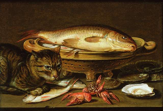 A Still Life Of Freshwater Fish And Fishing Nets, Piled High On A Stone  Ledge In A Niche oil painting reproduction by Jakob Gillig 