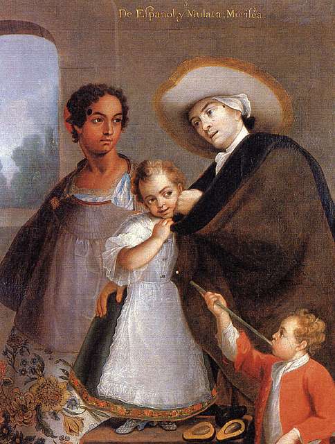 MIGUEL CABRERA (1695-1768). A Spaniard and his Mexican Indian Wife and  their Child, from a series on mixed race marriages in Mexico - oil on  canvas - 1763. - Album alb6130516