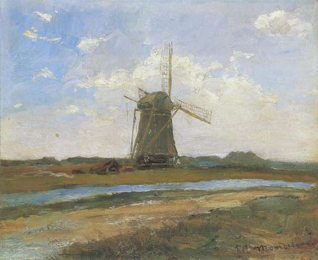 Piet Mondriaan - Windmill in sunlight near a stream - A147 - Piet ...