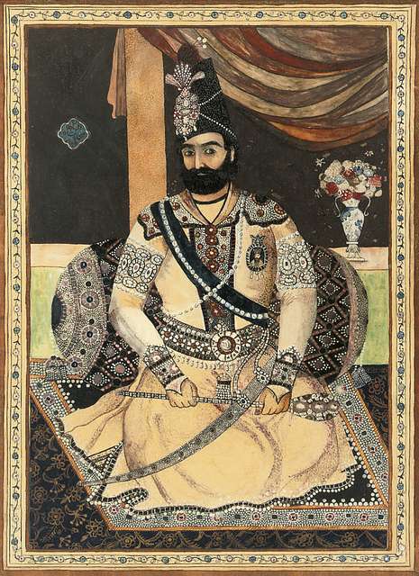 Antique Persian Hurricane Lamp Royal Portraits of Shah Qajar (item #1449303)