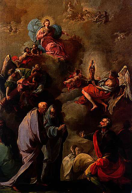 Aparición de la Virgen del Pilar a Santiago y a sus discípulos ...