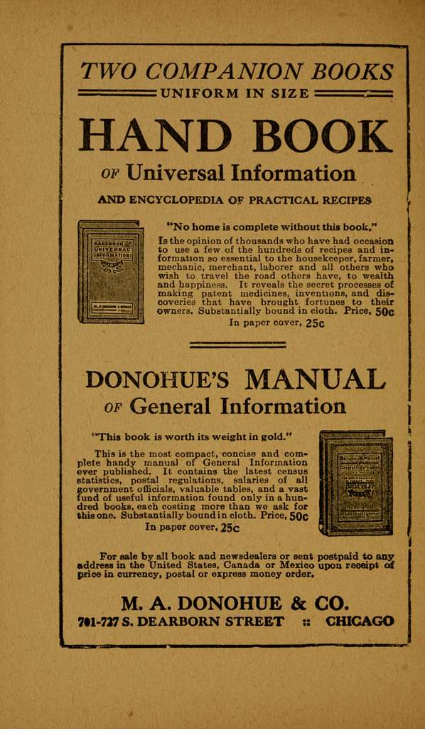 The Home Queen Cookbook M.A. Donohue 1901 Original