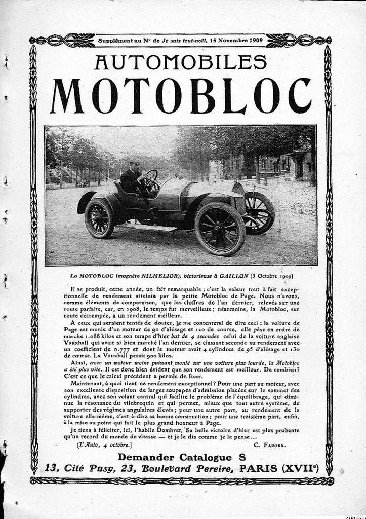  HistoricalFindings Photo: Moto Bloc French Car,New