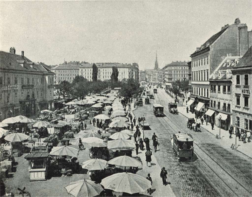 Naschmarkt um 1898 - A black and white photo of a city street - PICRYL -  Public Domain Media Search Engine Public Domain Image