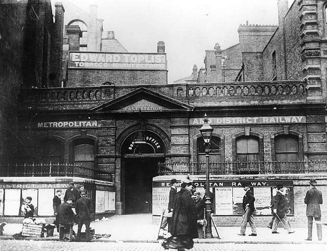 Aldgate east station c1895 Victorian era public domain image